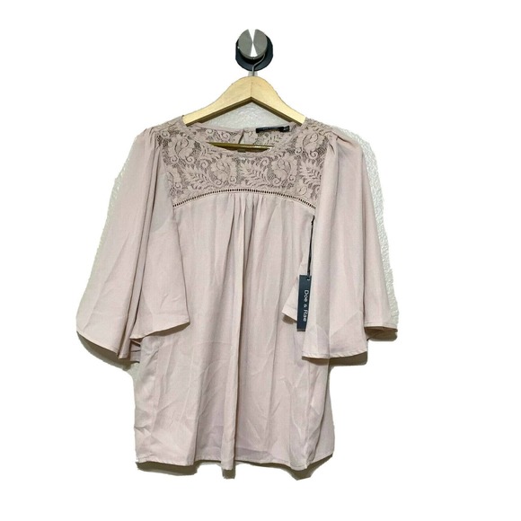 Doe & Rae Tops - Doe & Rae Bell Sleeve Crochet Lace Blouse Lattice